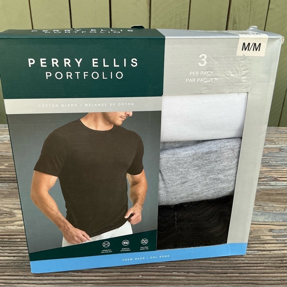 Perry Ellis Portfolio Men's Short Sleeve Tee Pack - Black, Gray, White